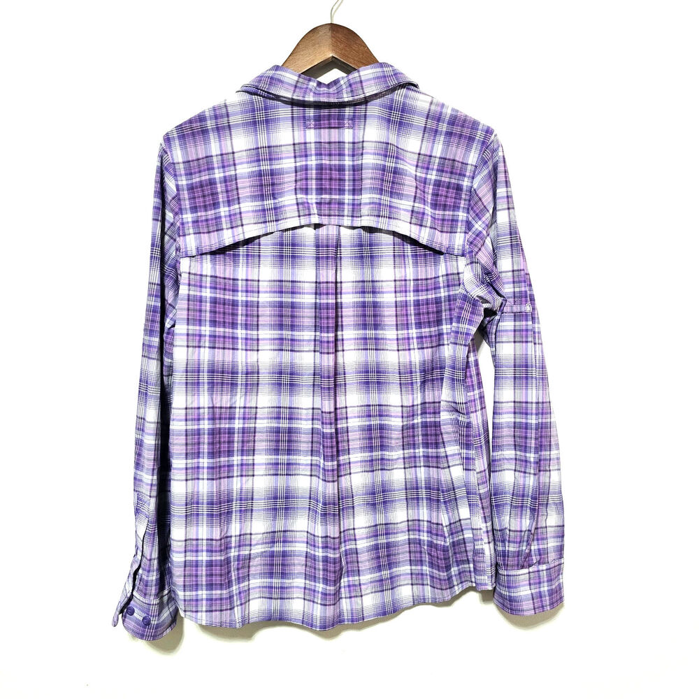 Duluth Trading Sidewinder Button-Up Shirt Purple Plaid Women's Size L Outdoor - Picture 2 of 5